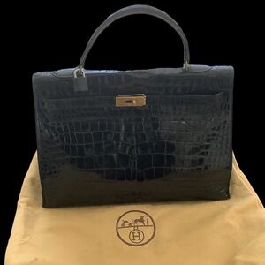HERMES crocadile patent Kelly leather  hand bag